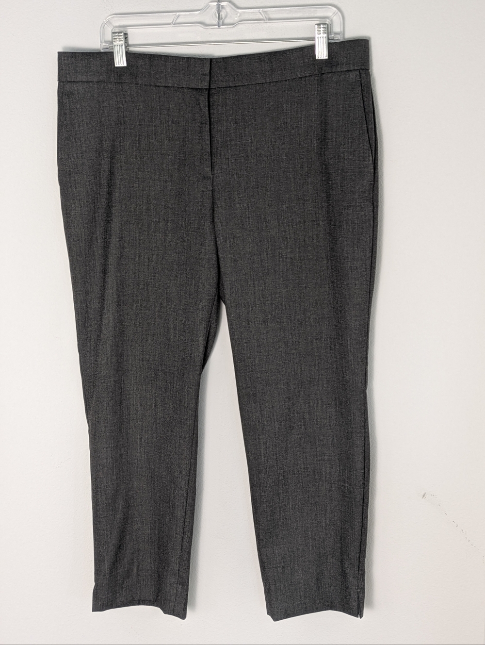 Ann Taylor Womens 12 P Gray Cropped Straight Leg Flat Front Mid Rise Dress Pants